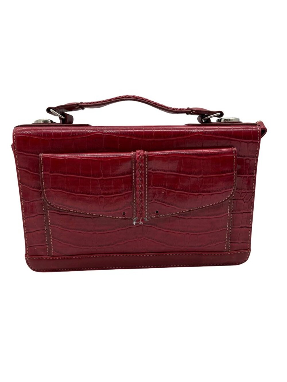 Red Croc-Embossed FauxLeather Shoulder Bag